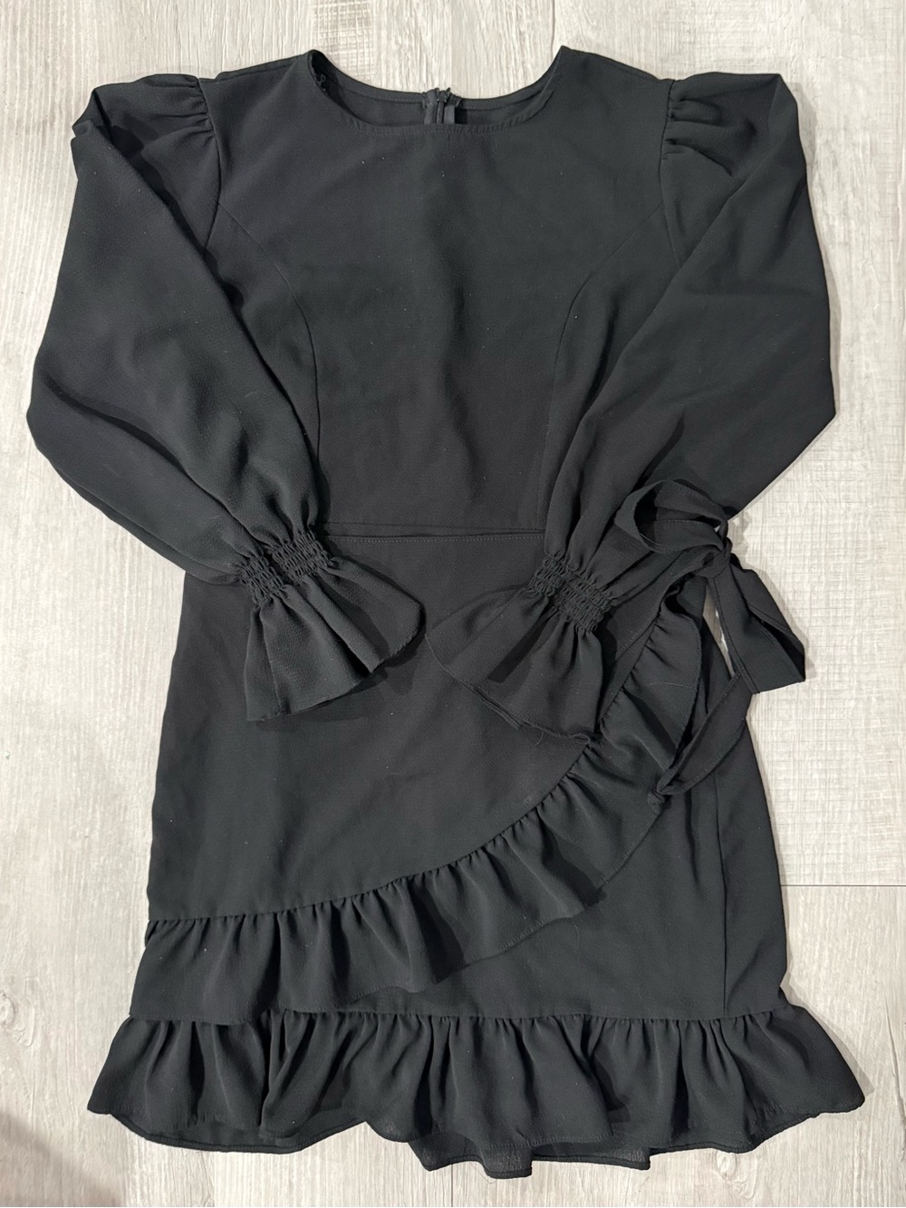 Black Ruffle Long-Sleeve Dress